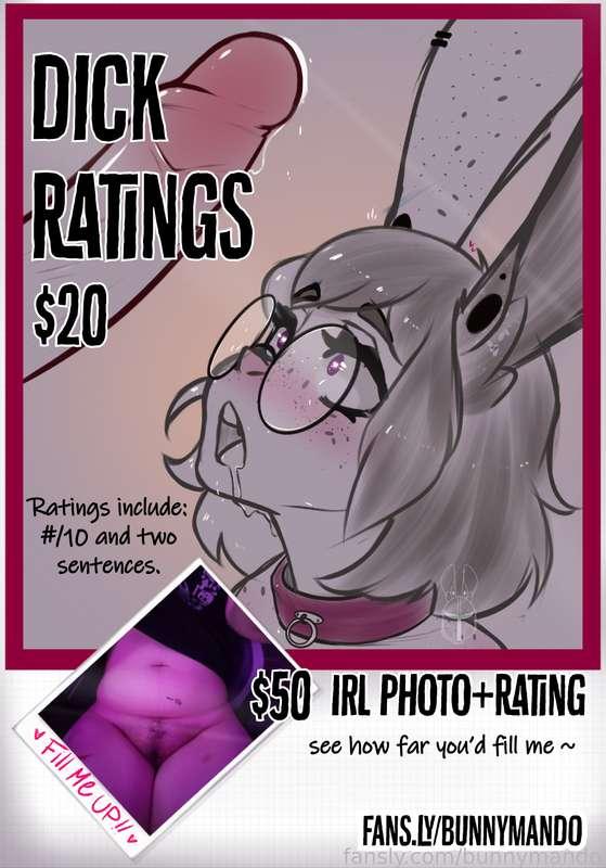 ever wanted to know what i think of you? 🐰💕

✨ i am now accepting dick ratings (pussy &amp; titties, too!) ✨

and for a little extra 💲, you can see how much you'd fill me~ 🫣 i'll measure and mark my tummy and send you a photo of just how deep! 💦

DM me if you wanna get a slot~ 😘