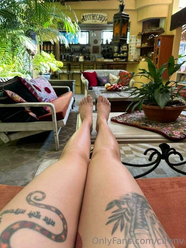 Kicking my feet up and having a nice, refreshing snack. 😋