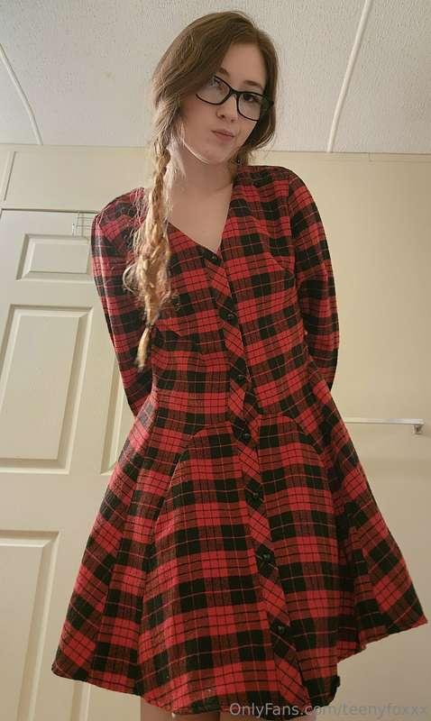 Cum find out what's under my adorable plaid dress ❤️