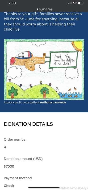 Hey crew. Happy Friday. Check received by St. Jude this morn..