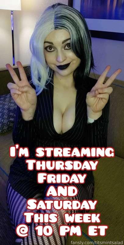 Now that I'm home, imma be streaming more 'cause I miss y'all when I'm on the road! I'll be live Thursday Friday AND Saturday at 10 PM ET!

#fyp #tits #goth #promo #live #cleavage 