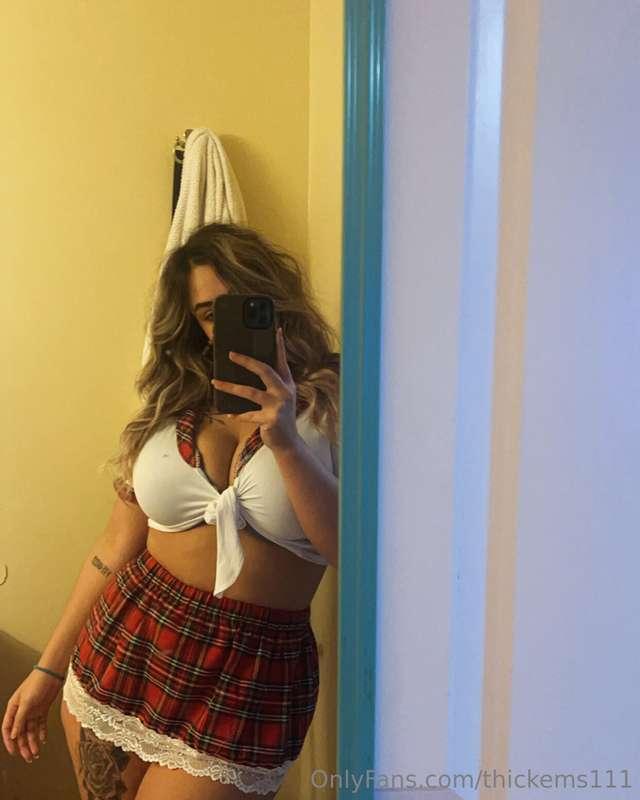 Do you wanna see me fuck my pretty pussy in this mini skirt ..