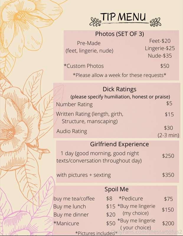✨TIP MENU NOW AVAILABLE✨
 on my premium account @thestartofu..