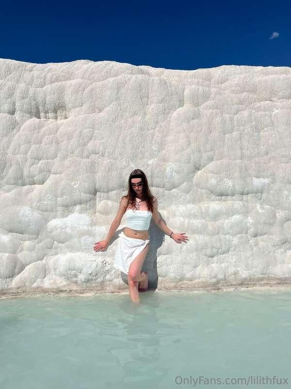 Sun’s kissing my skin, legs dipped, white clinging just righ..