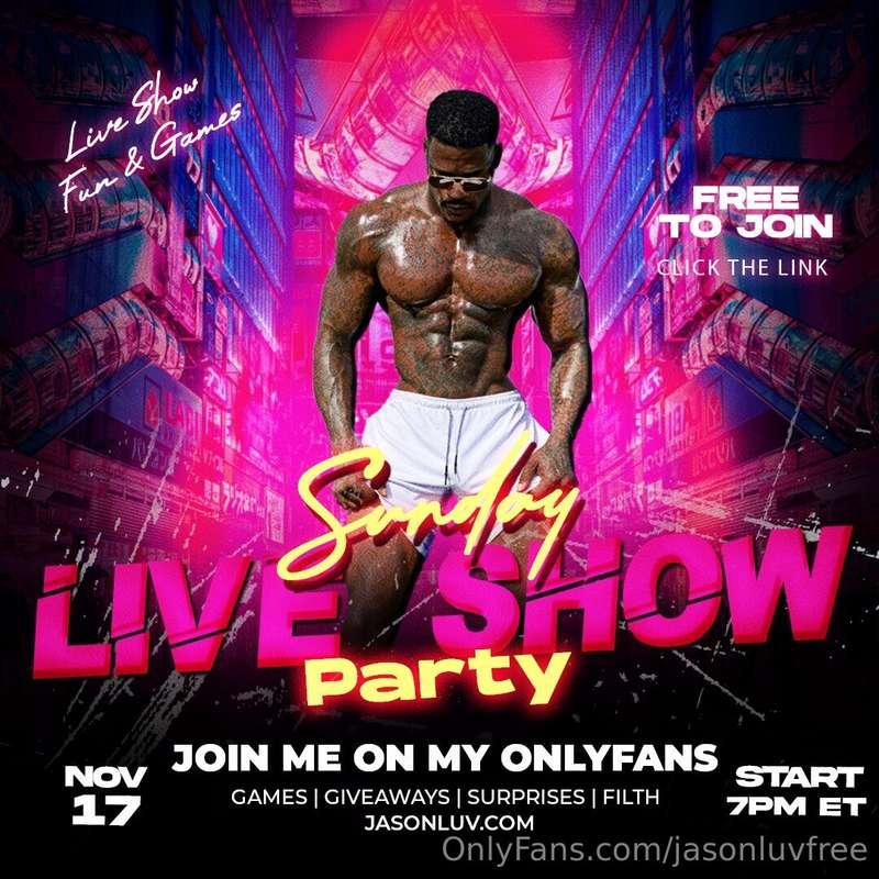 FREE LIVE SHOW SUNDAY 7PM EASTERN!!!!!I hope to see you ther..