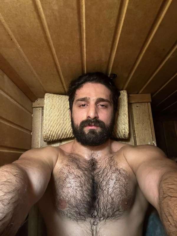 Recovery time 🫡 #Hot #sauna #hairychest #bearded #guy #alpha #male
