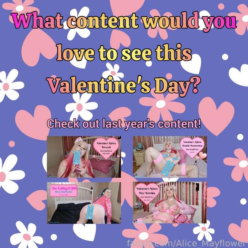 I'm starting to plan for Valentine's Day and I'm super curious, is there any content that you'd really love to see?

No promises but your input might influence my decisions ;p