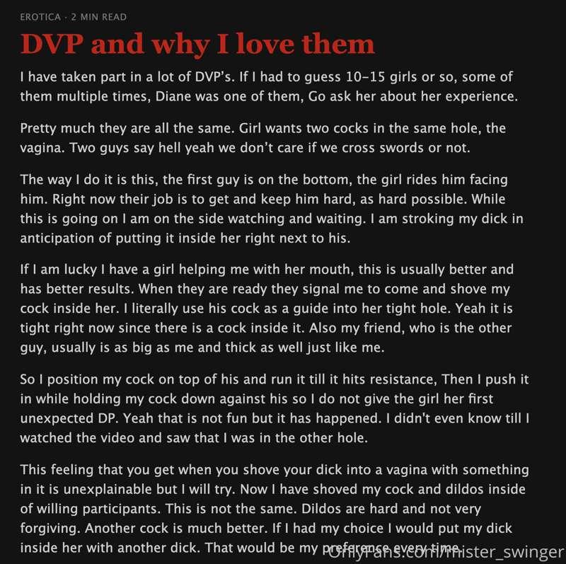 A couple weekends ago I wrote a post about DVP on my fetlife..