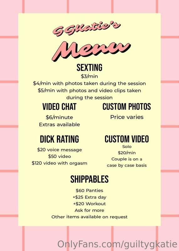 My menu of extras - I'm open to custom requests as well!