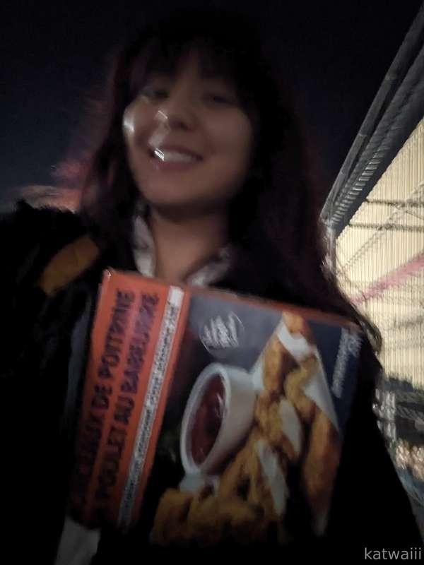 Just a gal walking home with her chicken strips