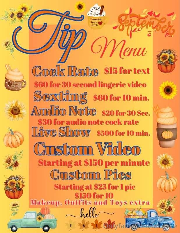 ## 🍁 ***𝒮ℯ𝓅𝓉ℯ𝓂𝒷ℯ𝓇 𝕋𝕚𝕡 𝕄𝕖𝕟𝕦!!*** 🍁 Let's have some fun togeth..