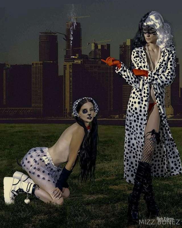 Mistress Cruella DeVille and her Dalmatian! (Disclaimer phot..