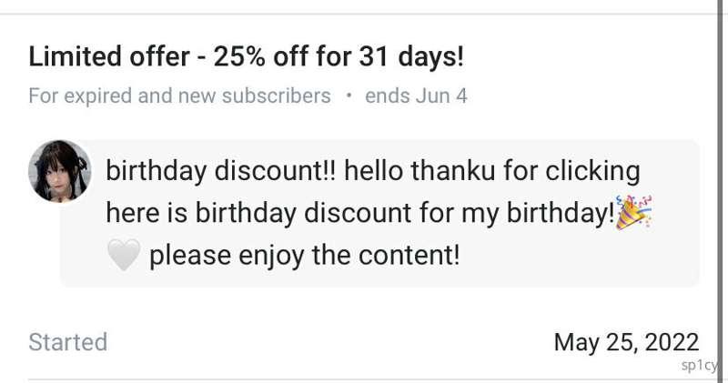 birthday discount for new and expired subs! if your sub expi..