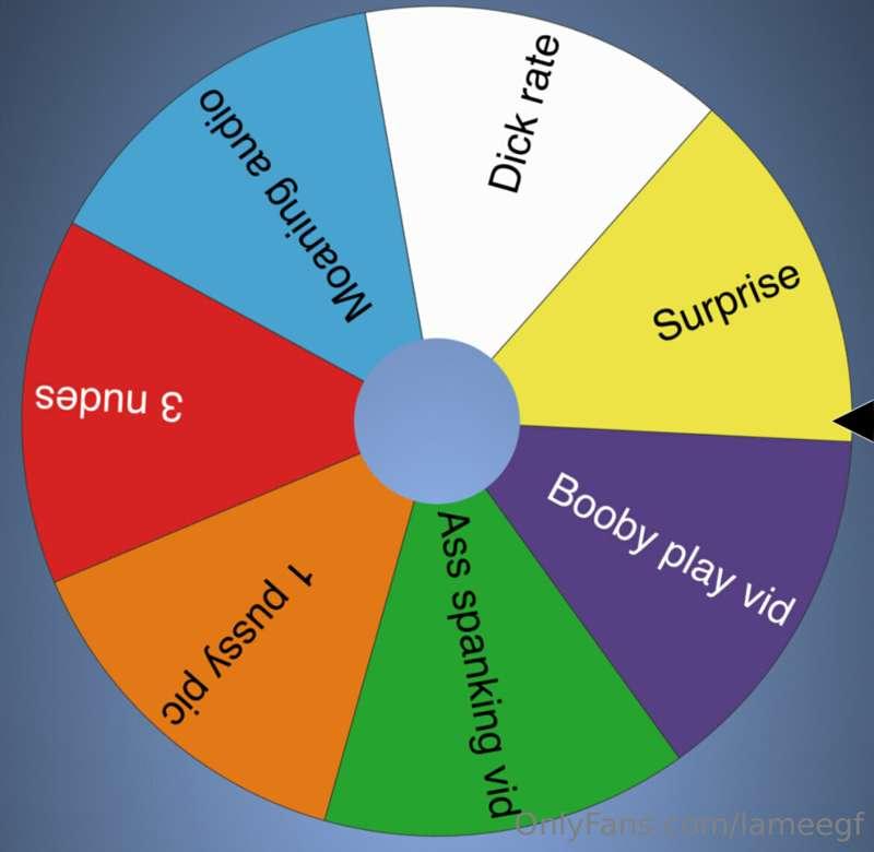 🚨 SPIN THE WHEEL 🚨
$5 = 1 spin 
$10 = 2 spins 
$15 = 3 spins