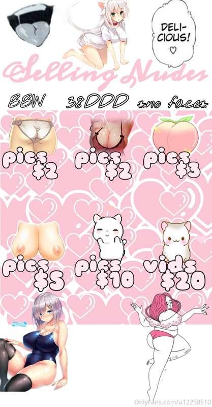 This will be my prices for my content when I post it <3