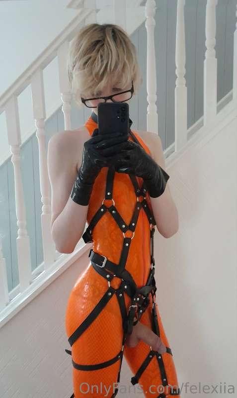 Lingerie under latex with a harness on top...safe to say it ..