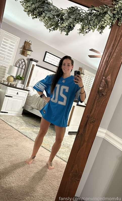 Can’t wait for the game tonight!  Go Lions!!! 🦁 and NO I don’t have anything on underneath this! 🤭🤪🏈 #fyp 