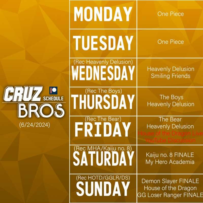 Cruz Bros Weekly Patreon Schedule (6/24/2024)