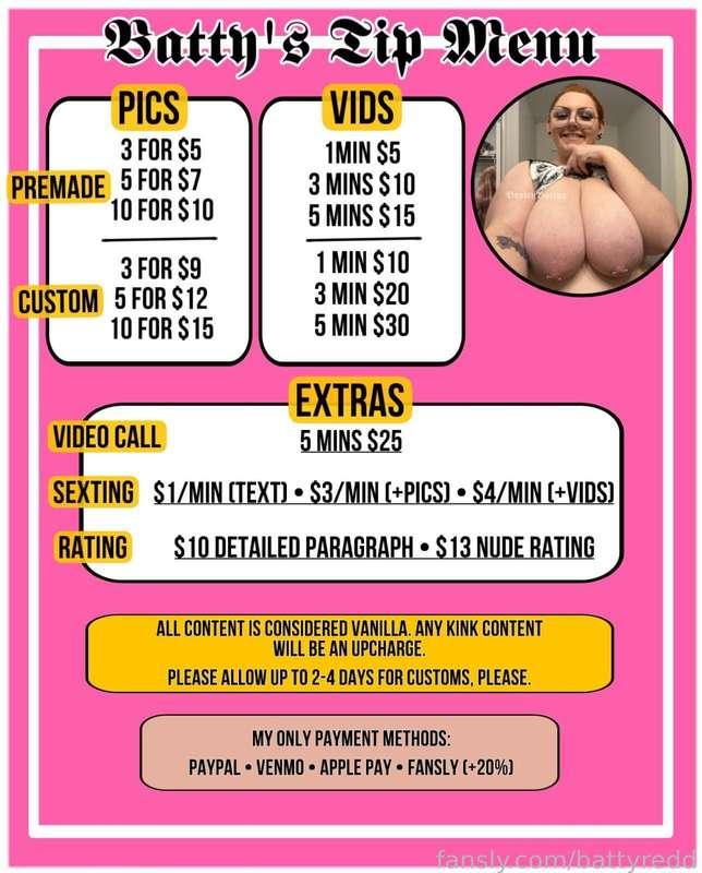 ✨🆕 MENU✨💗

my payment methods: 
PayPal, Venmo, Apple Pay &amp; Fansly(+20%)