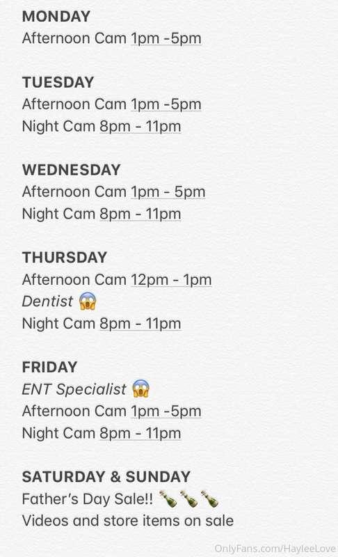 This weeks schedule!