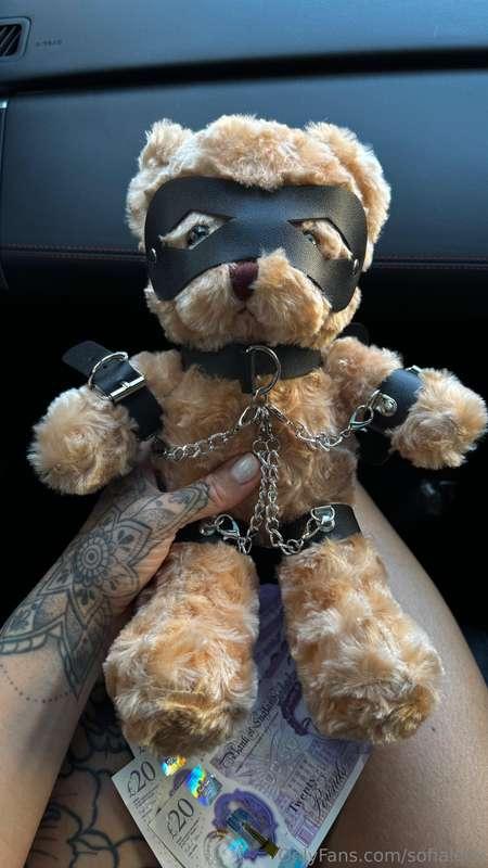 Even the teddy knows his place... chained, helpless, and pay..