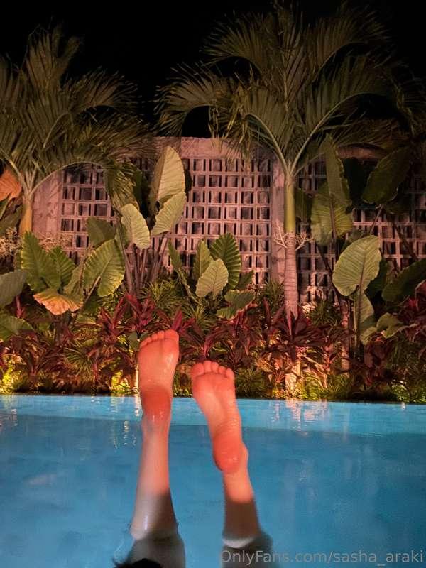 The nighttime pool has its own special charm: silence, the s..