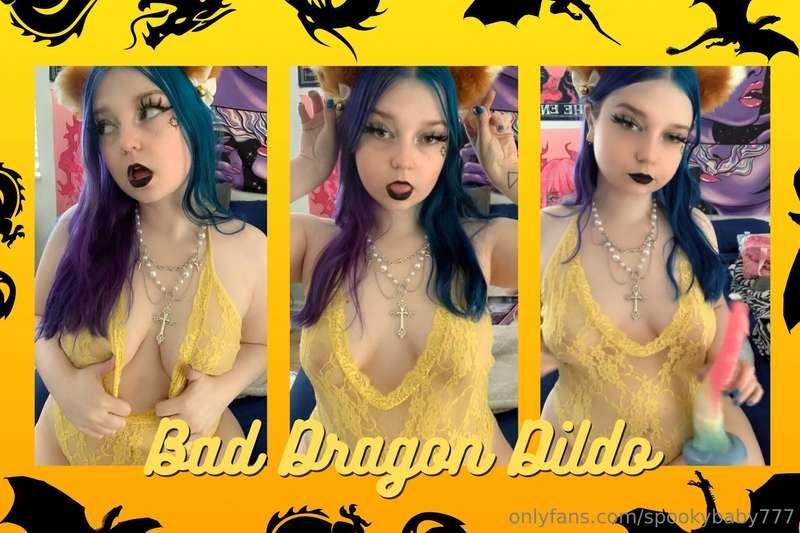 Showing off my tits, while I use my long bad dragon dildo 😻🤤..