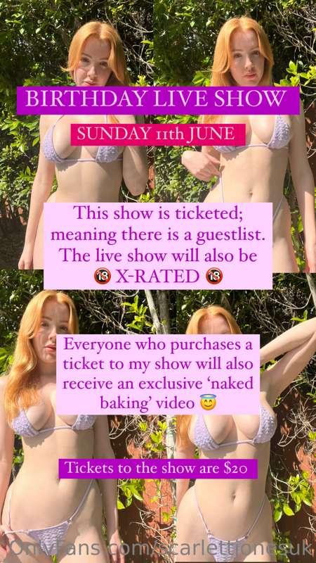 *Birthday live show*
💕 Tickets are $19! 
💙 The show is curre..