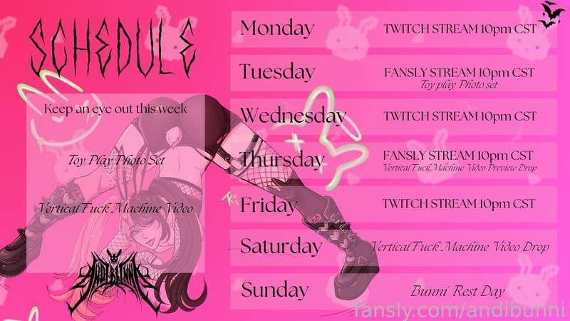 🐰Week schedule for 9/30/24 🐰

Schedule for week of 9-30 thru 10-6

🐰Monday~ Twitch stream at 10pm cst, Toy Play Photo set drop

🐰Tuesday~ Fansly stream at 10pm cst

🐰Wednesday~ Fansly sub only stream 10pm cst

🐰Thursday~ Vertical Fuck Machine Video preview drop  

🐰Friday~ Twitch Stream 10pm cst

🐰Saturday~ Vertical Fuck Machine Video Drop 

🐰Sunday~ bunni rest day 

🐰 [ #vr #lewdtuber #vtuber #tits #ass #solo #sub #fyp #foryou #hentai] 🐰