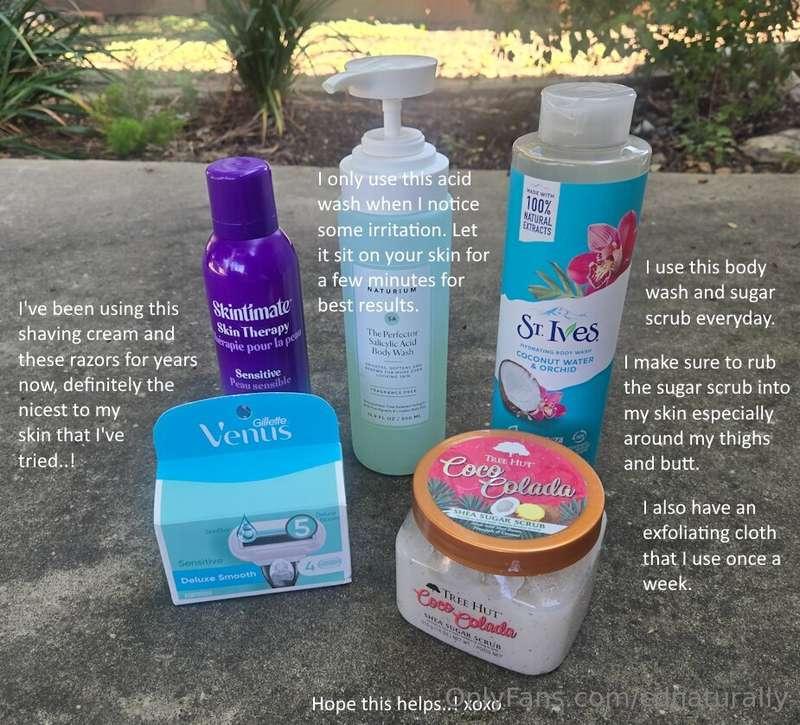 Here's the skincare products I use to help me looking smooth..