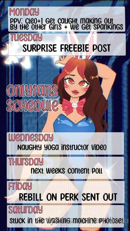 THIS WEEKS SCHEDULE!!! Swipe for gratuitous booty!
