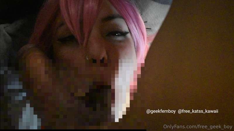 Yuno Gasai handcuffed on the bed and sucking balls! with @ka..