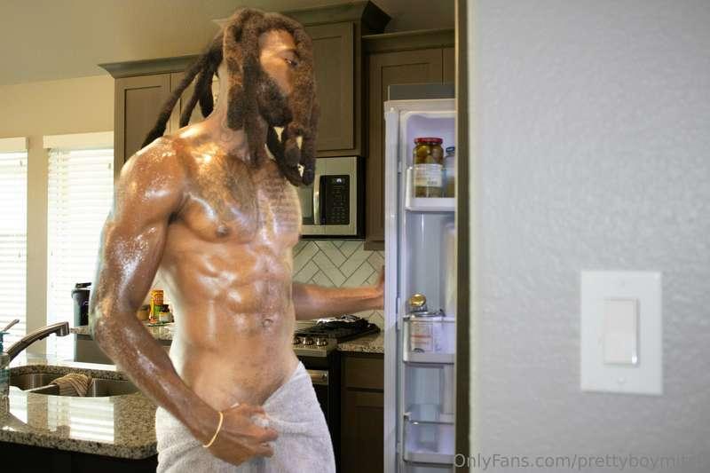 Fresh out the shower, Looking Through The Fridge For A Snack