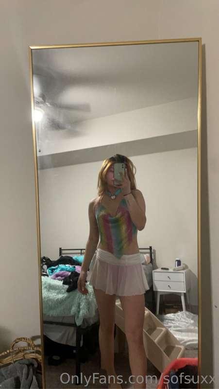 Just trying on firs, do we like the white skirt better or th..