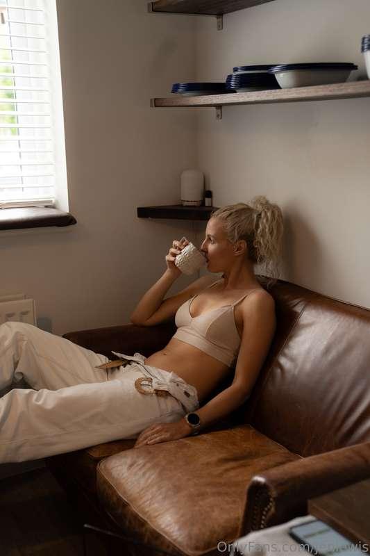 The need for coffee came before managing to get fully dresse..