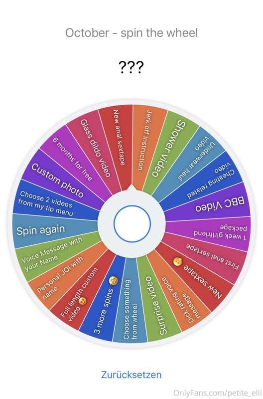 OCTOBER - Spin the Wheel 😱 
1 Spin - 15$
3 spins - 35$ 

Neu..