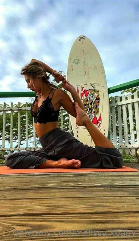Let's do morning yoga, baby, to relax our bodies as best we ..