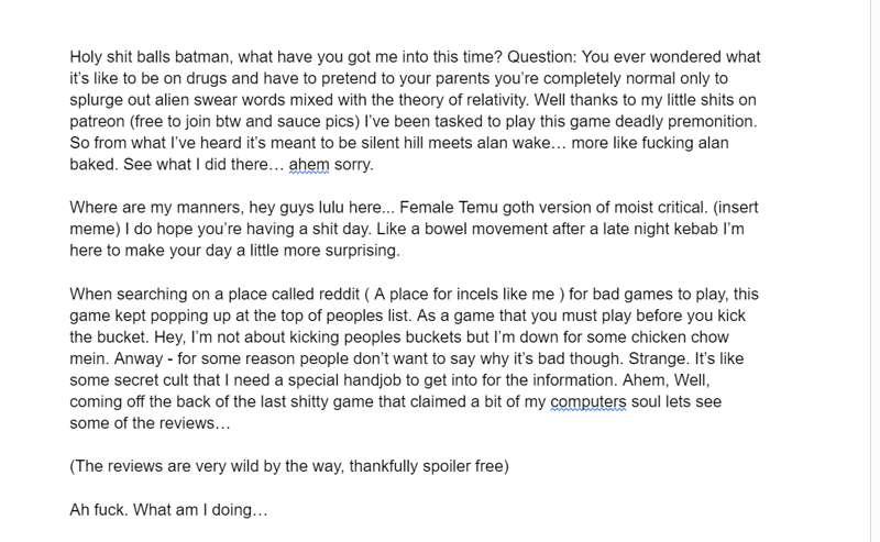 Deadly premonition: I've just began writing.