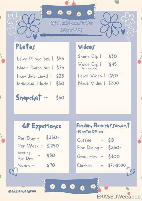 Created a price list for all my content for you guys 💙
Looki..