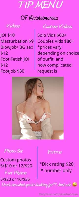 Current tip menu if you’d like to treat yourself 😋 just be s..