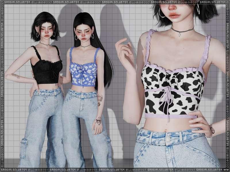 SAD GIRLS CLUB ♡ シャーリングトップ ruched bust cow print top