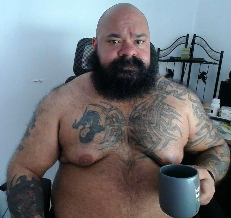 Dad finished his breakfast and coffee.  Let's go cuddle on t..