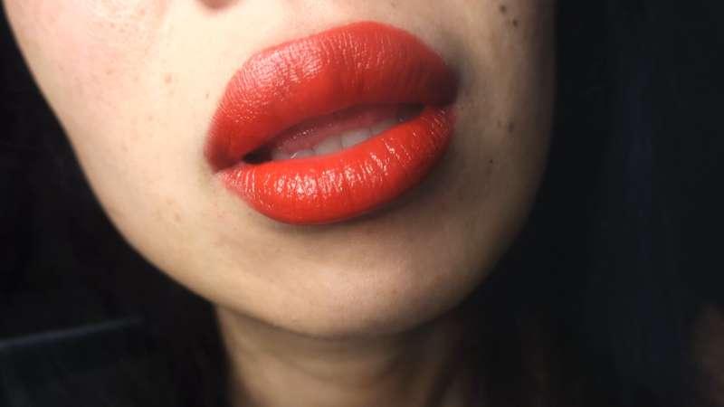 Sensual glass kissing and licking with different shades lipstick