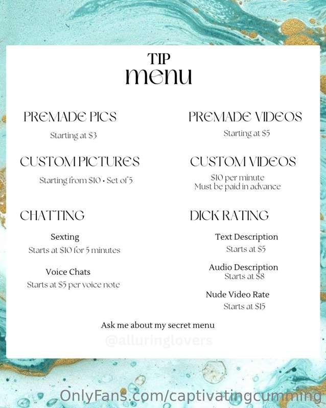 UPDATED TIP MENU🤍