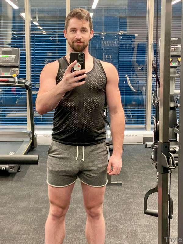 At the gym. Flooded with testosterone. Suck my fat cock. 