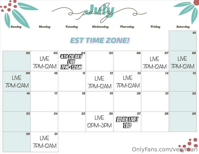 JULY LIVE STREAM SCHEDULE!