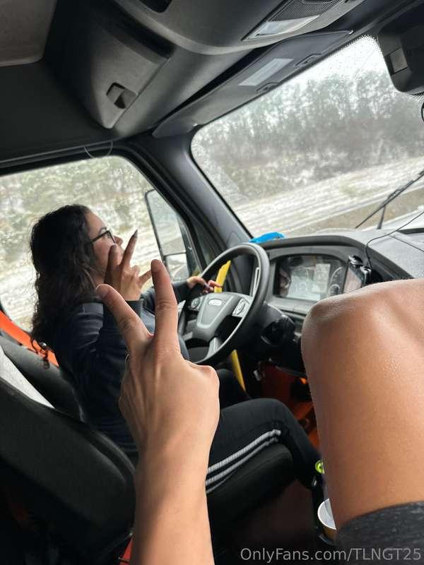 Trucking around together this winter. 🥶 missing our sunshine..