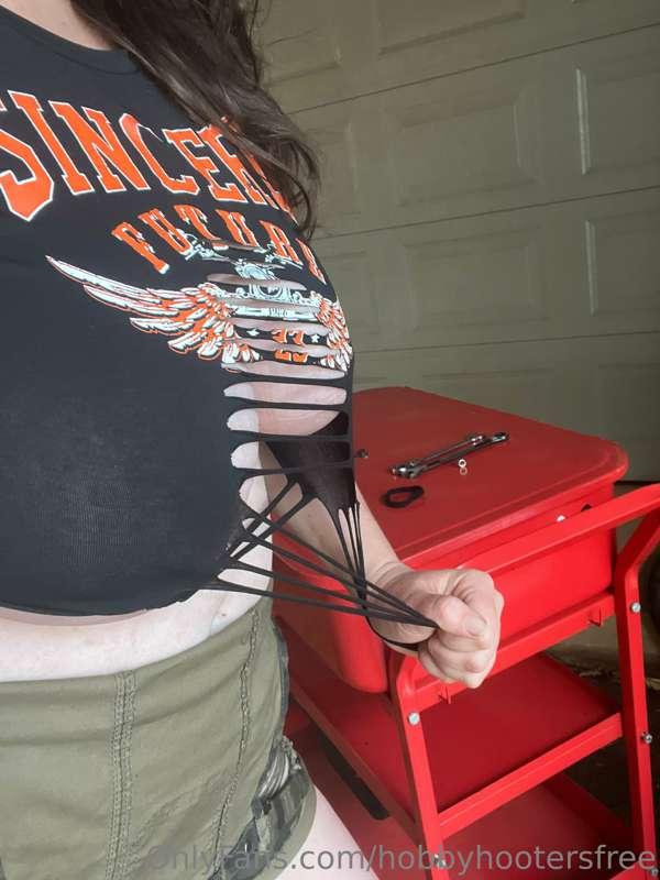 Just working with my hard nipples hanging out of my shirt!
