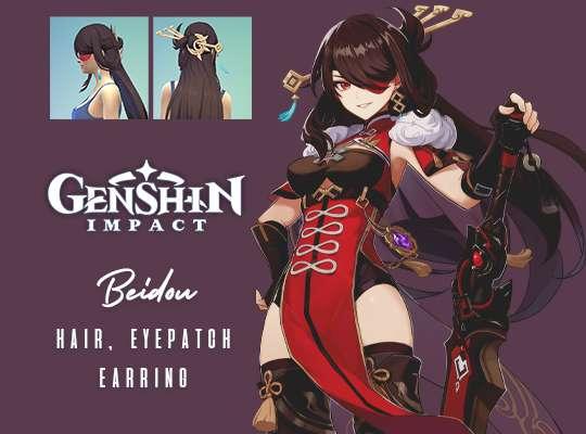 Beidou Hair, Eyepatch & Earring (Genshin Impact)