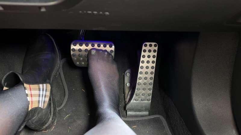 Cinderella driving pantyhose pedal pumping 